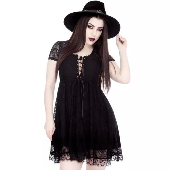 KILLSTAR Bella Morte Lost Babydoll Lace Dress Black Sz XL {LL2} - Picture 2 of 7